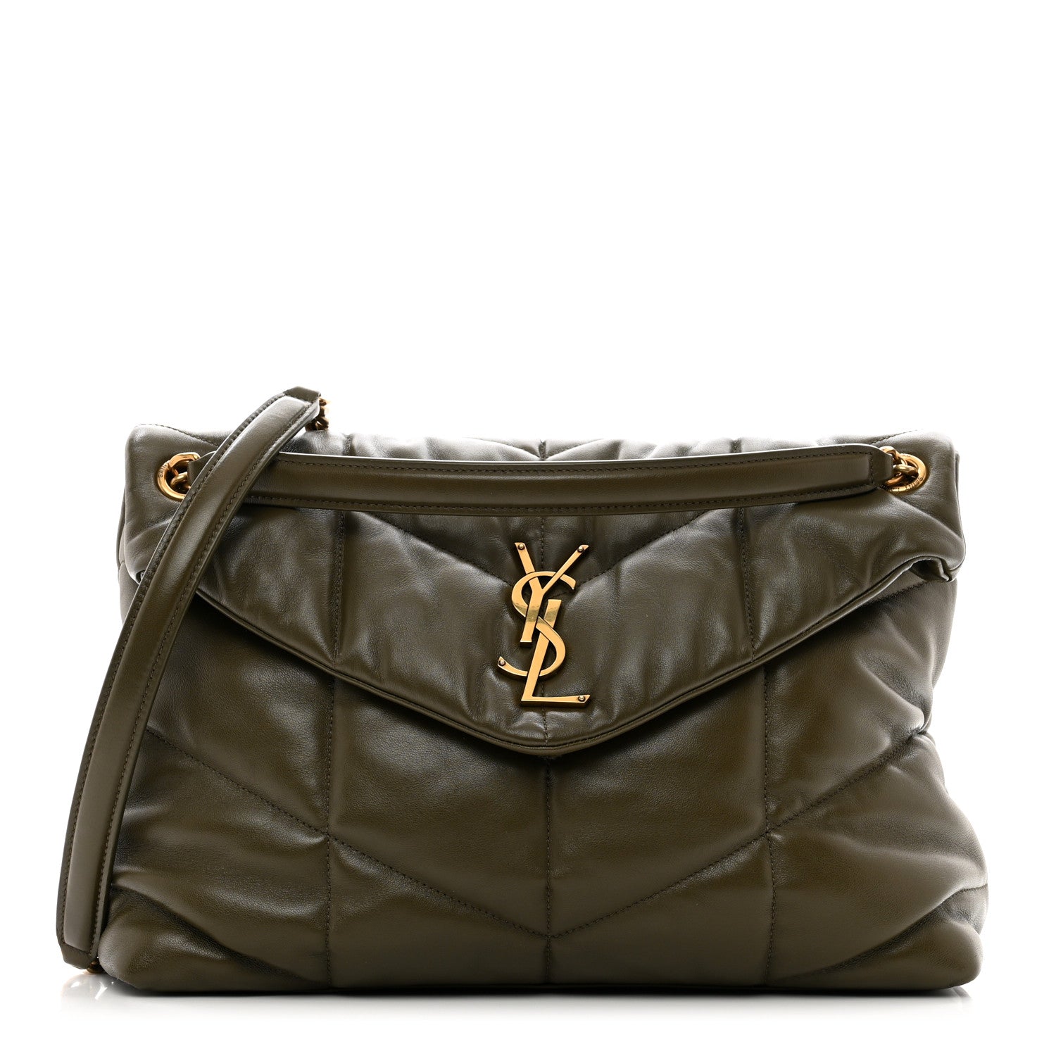 Saint Laurent Lambskin Quilted Medium Loulou Puffer Monogram Chain Satchel Seaweed 1 of 10