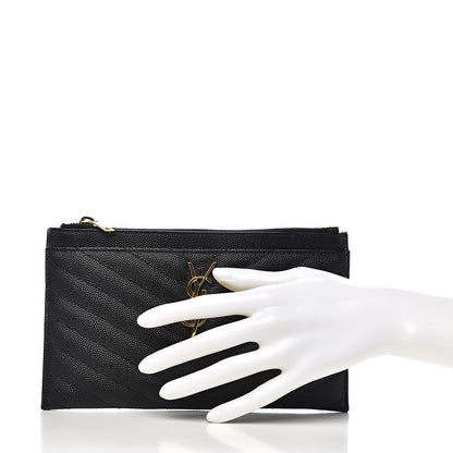 Saint Laurent Grain De Poudre Chevron Monogram Bill Pouch Black 2 of 8