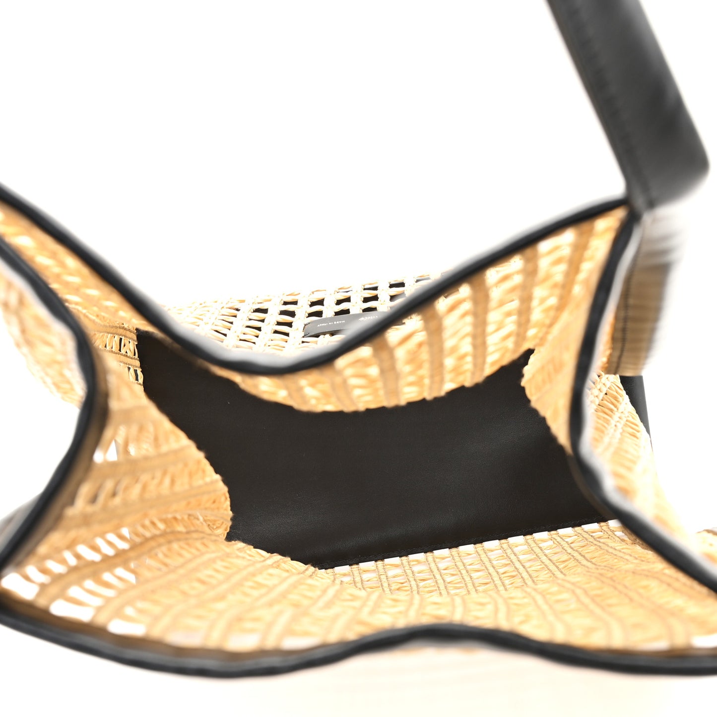 Raffia Calfskin June Cutout Palm Tote Natural Black