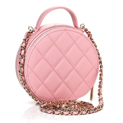 Chanel Caviar Quilted Round Handle With Care Vanity With Chain Pink 3 of 12