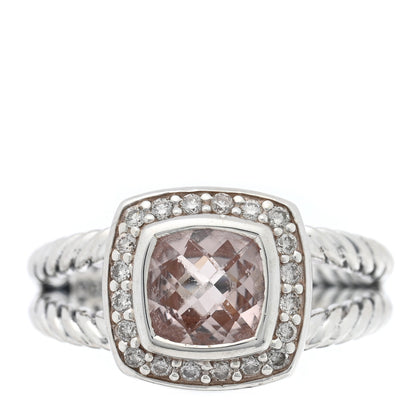David Yurman Sterling Silver Diamond Morganite 7mm Petite Albion Ring 52 6 1 of 5