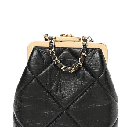 Chanel Shiny Aged Lambskin Quilted Kiss Lock Clutch With Chain Black 8 of 10