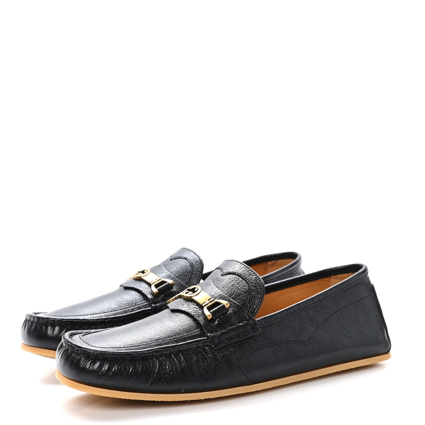 Goatskin Mens Interlocking GG Horsebit Tayma Moccasins 7.5 Black