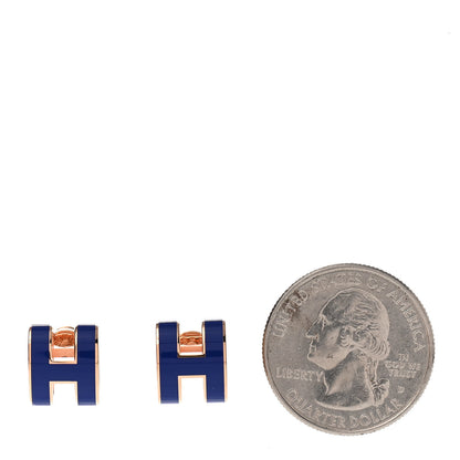 Hermes Rose Gold Lacquered Pop H Earrings Navy Bleu 2 of 5