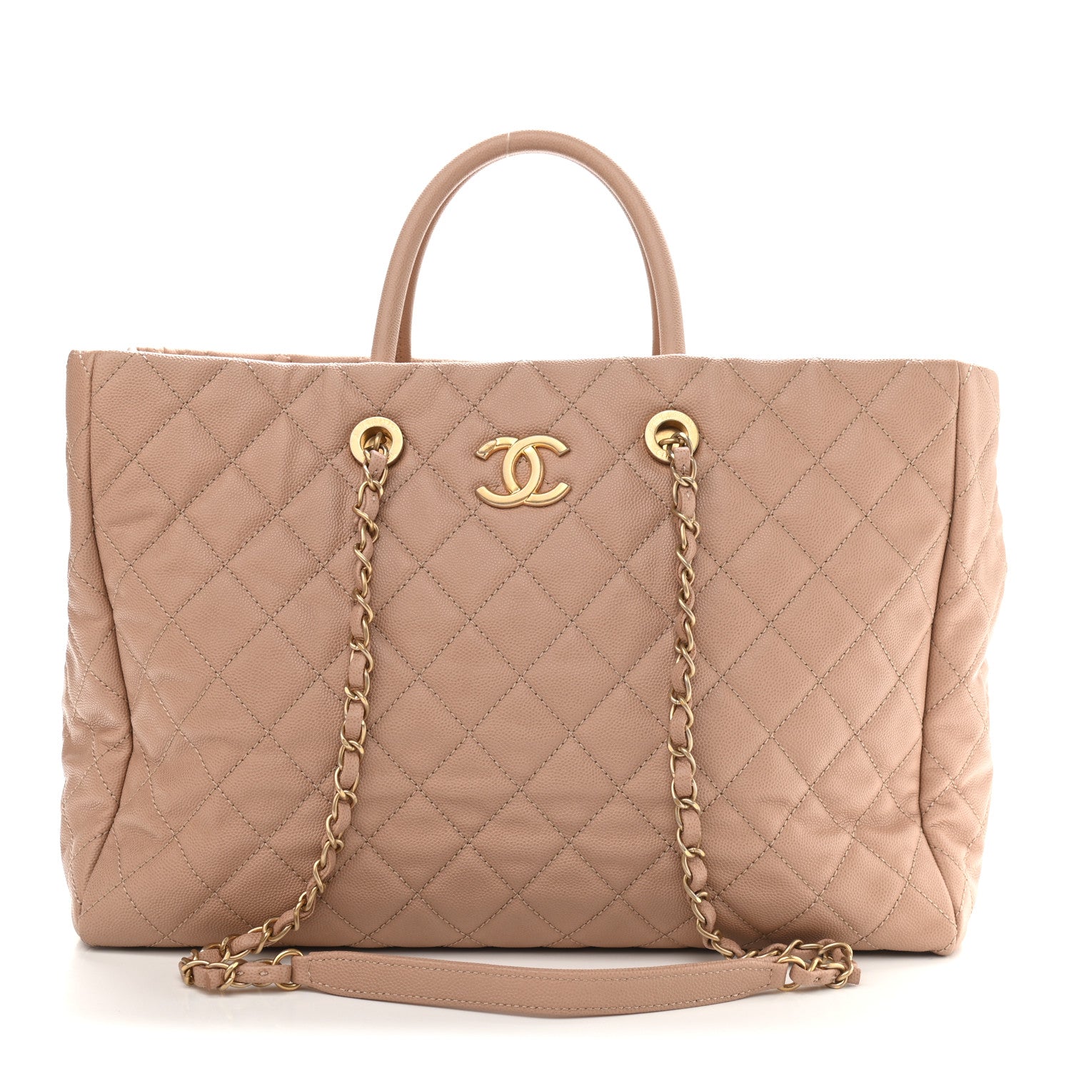 Chanel Caviar Quilted Large Coco Handle Shopping Tote Beige 1 of 12