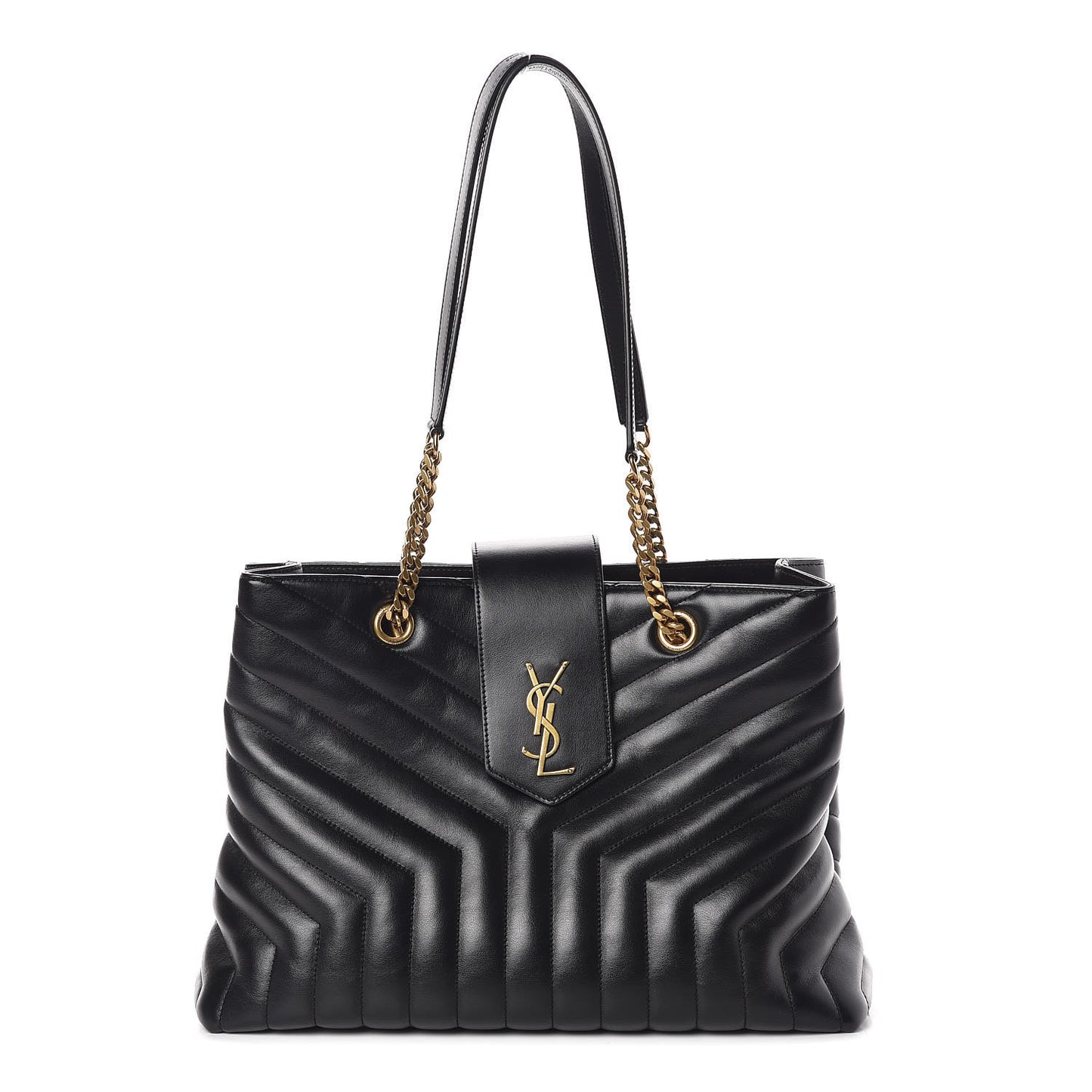 Calfskin Y Quilted Monogram Large Loulou Shopper Black