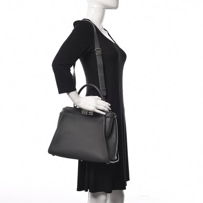 Fendi Cuoio Romano Selleria Bi-Color Medium Peekaboo Iconic Satchel Asfalto Latte 2 of 22