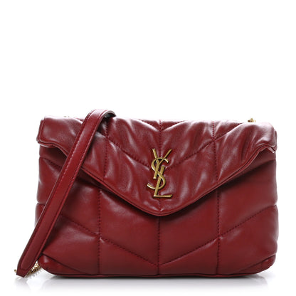 Saint Laurent Lambskin Quilted Toy Loulou Puffer Monogram Chain Satchel Red 1 of 9