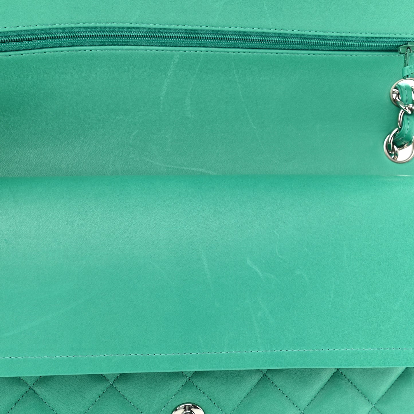 Lambskin Quilted Jumbo Double Flap Green