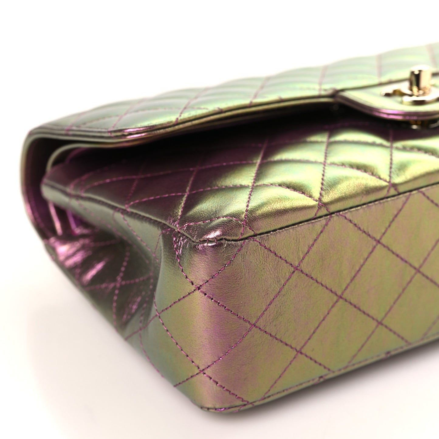 Iridescent Lambskin Quilted Medium Double Flap Purple