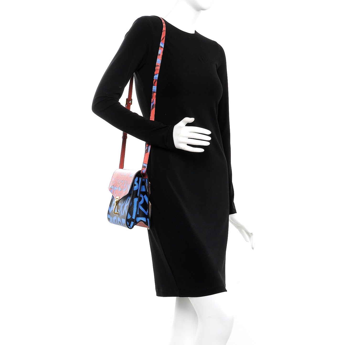 Calfskin Graffiti Print Small Macken Crossbody Bag Black