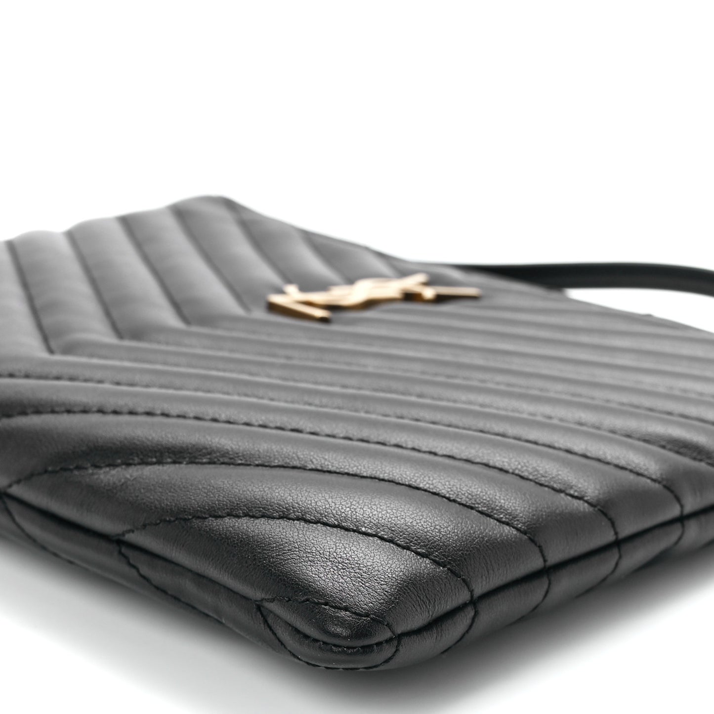 Calfskin Matelasse Chevron Monogram A5 Wristlet Black