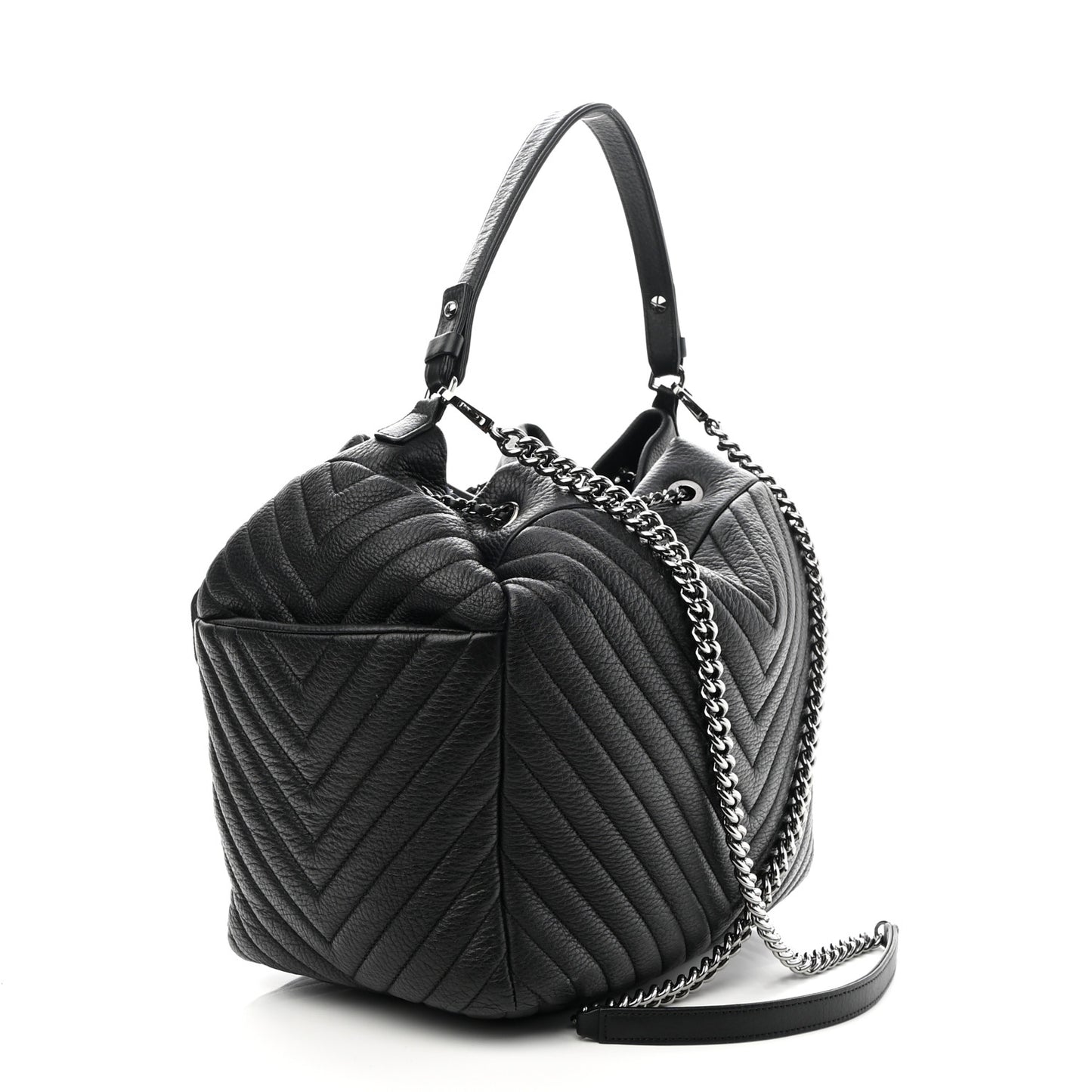Deerskin Chevron Large CC Chain Bucket Drawstring Bag Black