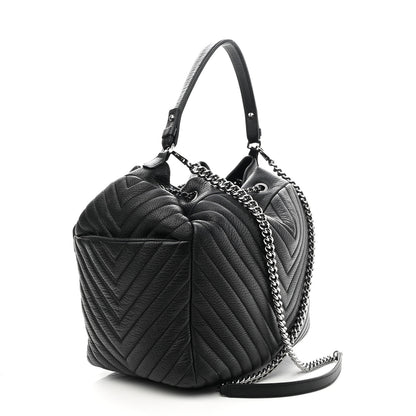 Chanel Deerskin Chevron Large CC Chain Bucket Drawstring Bag Black 3 of 9