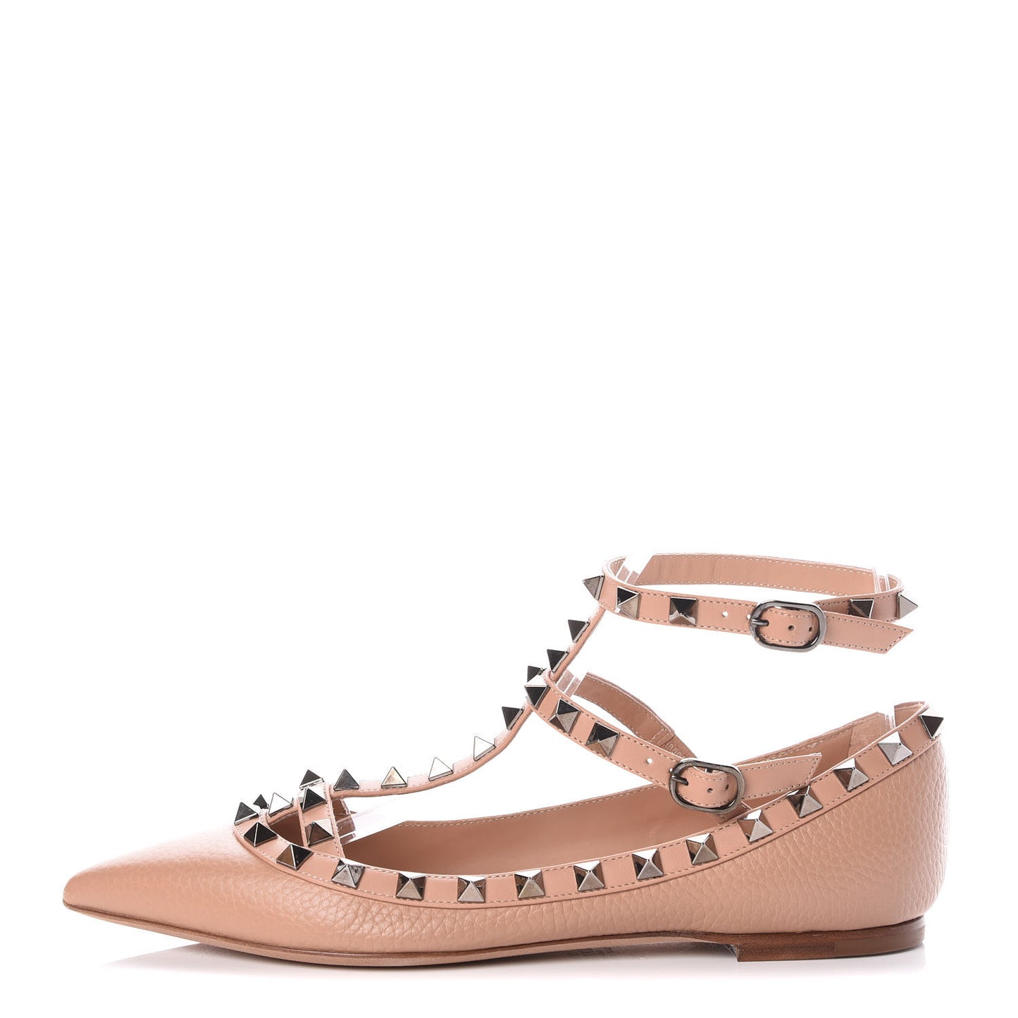 Pebbled Calfskin Rockstud Cage Ballerina Flats 36 Soft Noisette