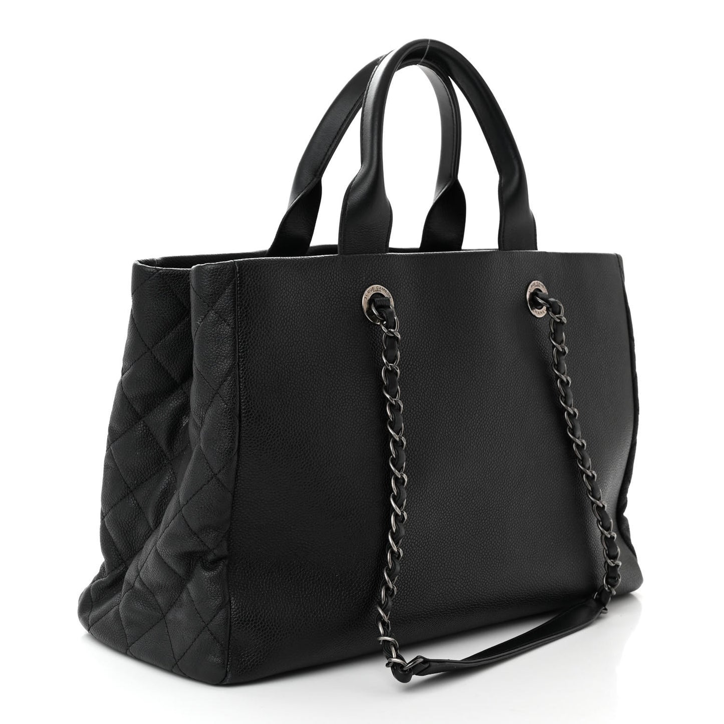 Caviar Lambskin Quilted Large Coco Break Shopping Bag Black