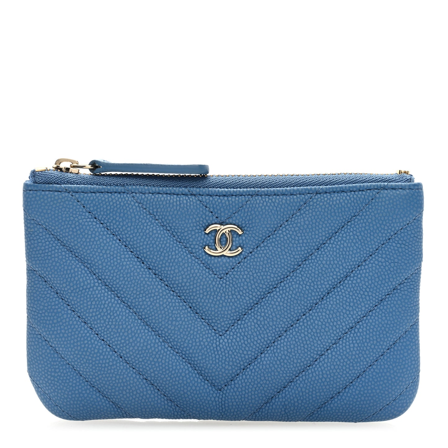 Caviar Chevron Quilted Small Cosmetic Case Blue