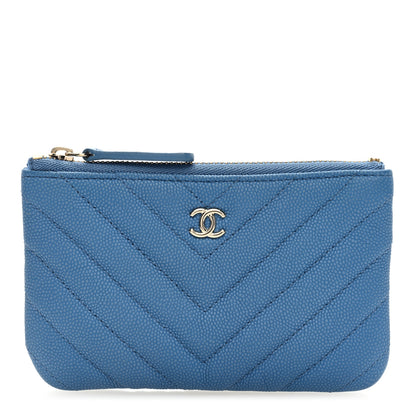 Chanel Caviar Chevron Quilted Small Cosmetic Case Blue 1 of 7