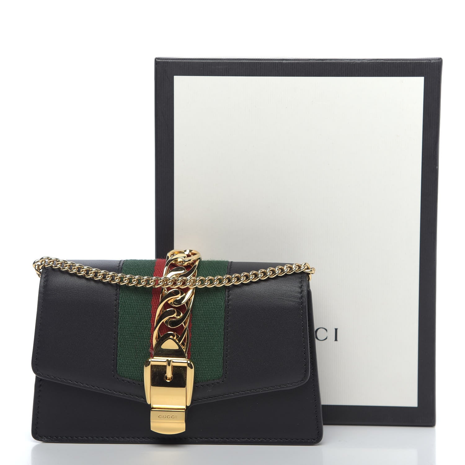 Gucci Calfskin Super Mini Sylvie Chain Shoulder Bag Black 10 of 10
