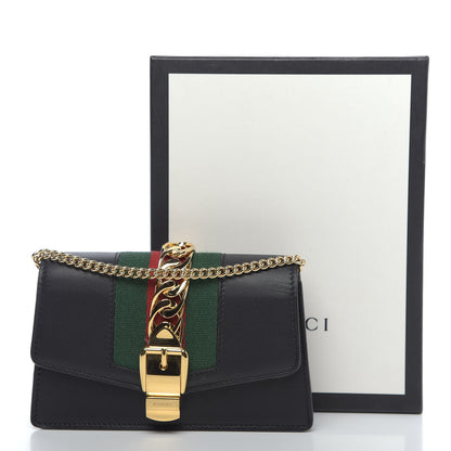 Gucci Calfskin Super Mini Sylvie Chain Shoulder Bag Black 10 of 10