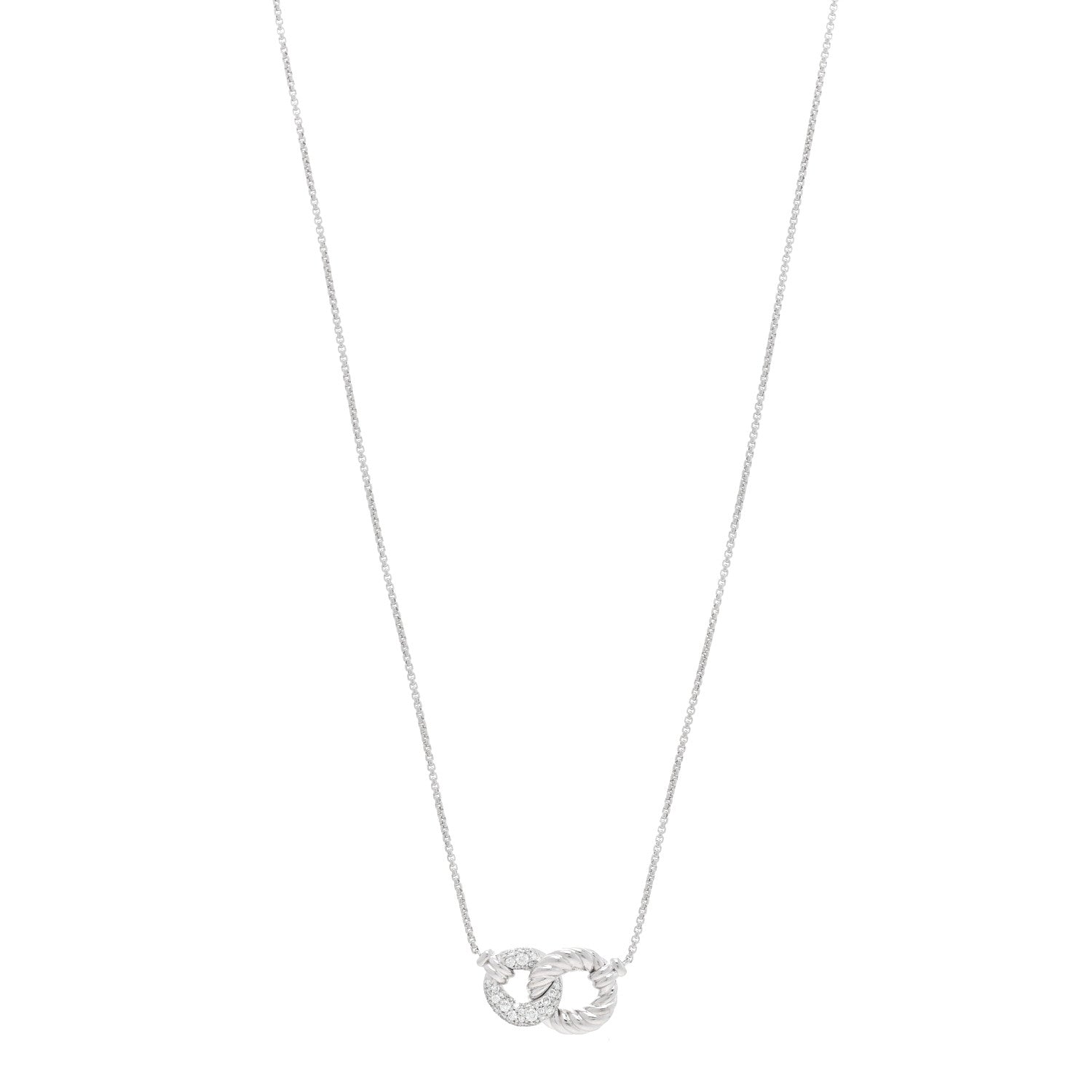 David Yurman 18K White Gold Diamond Belmont Curb Link Pendant Necklace 1 of 4