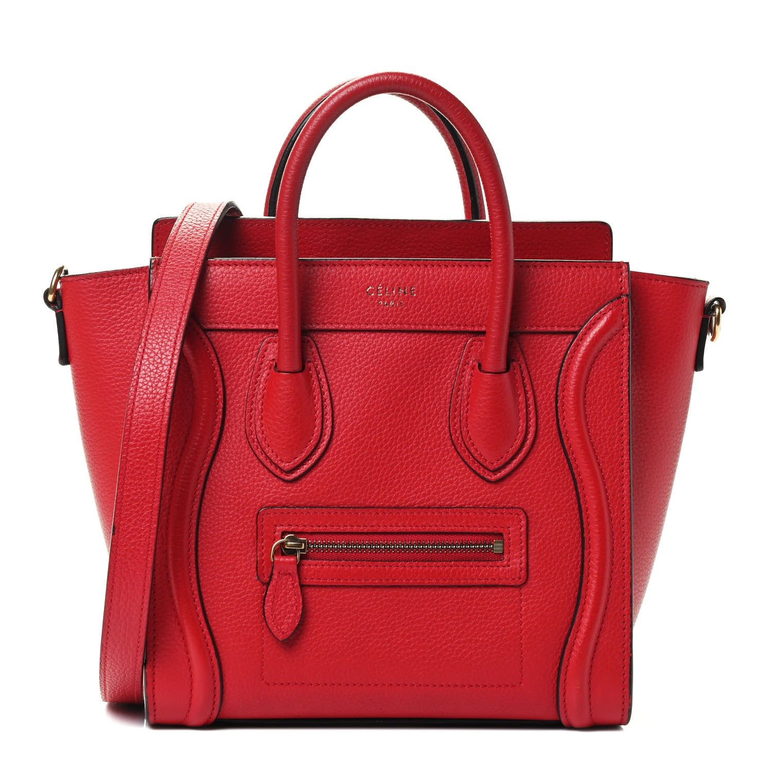 Celine Drummed Calfskin Nano Luggage Coquelicot 1 of 4