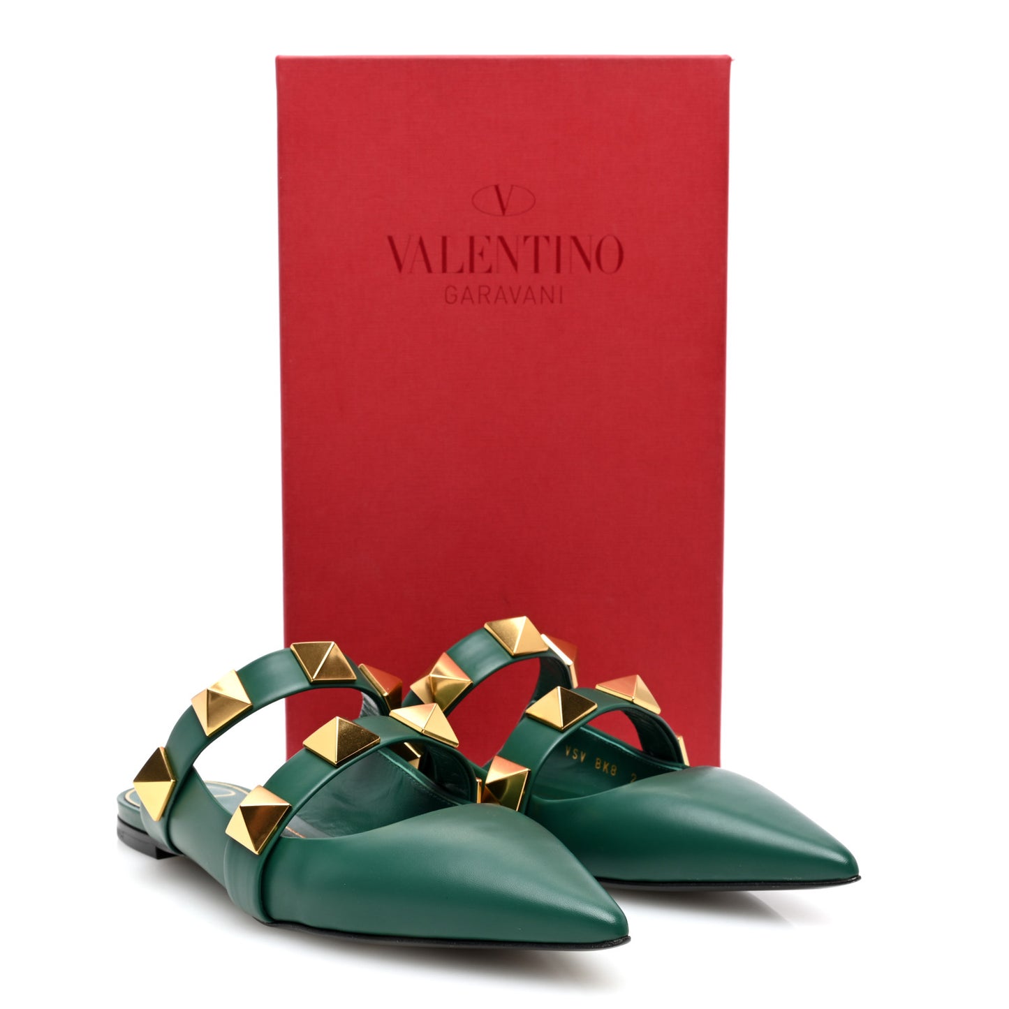 Calfskin Roman Stud Flat Mules 36.5 Jungle