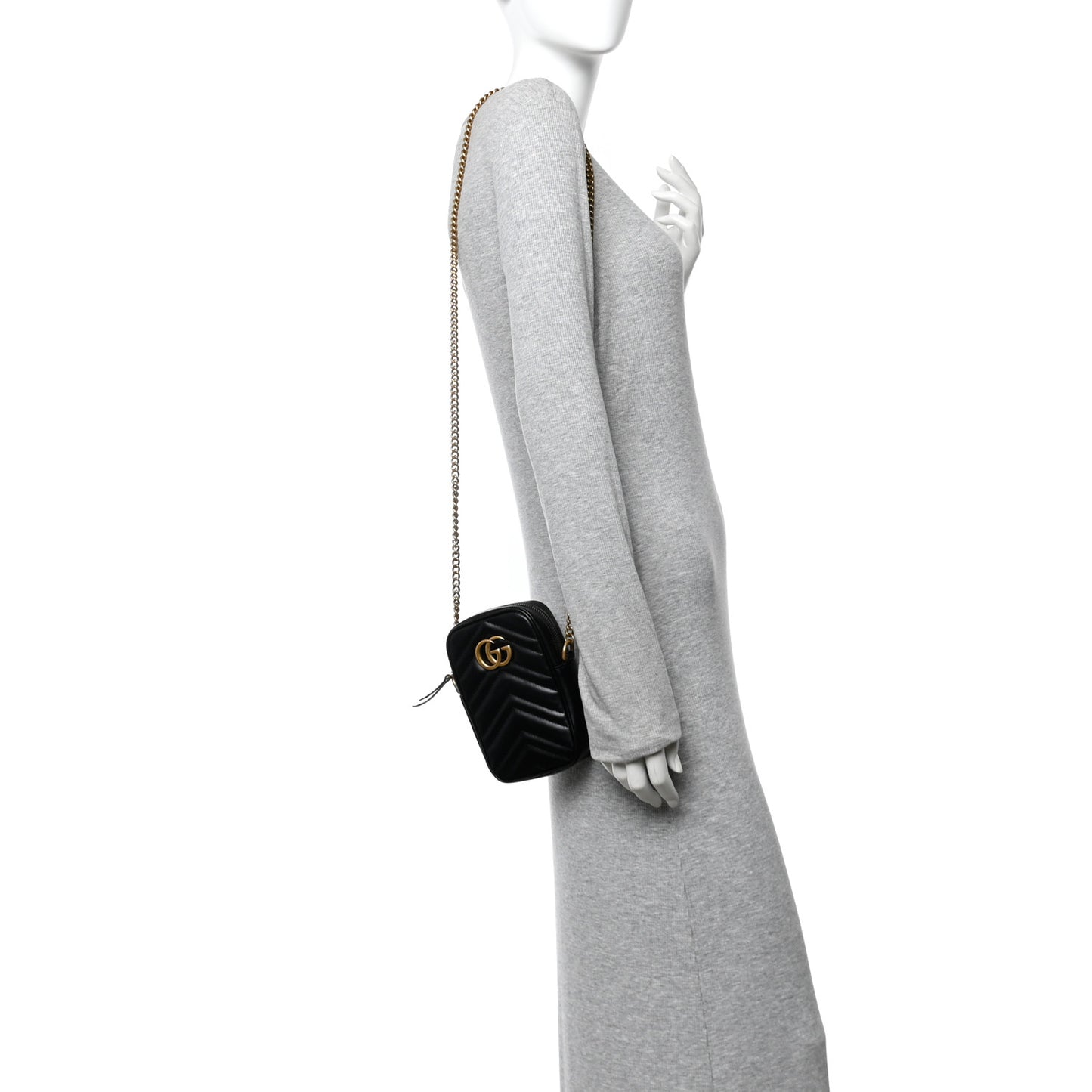 Calfskin Matelasse Mini GG Marmont Crossbody Bag Black