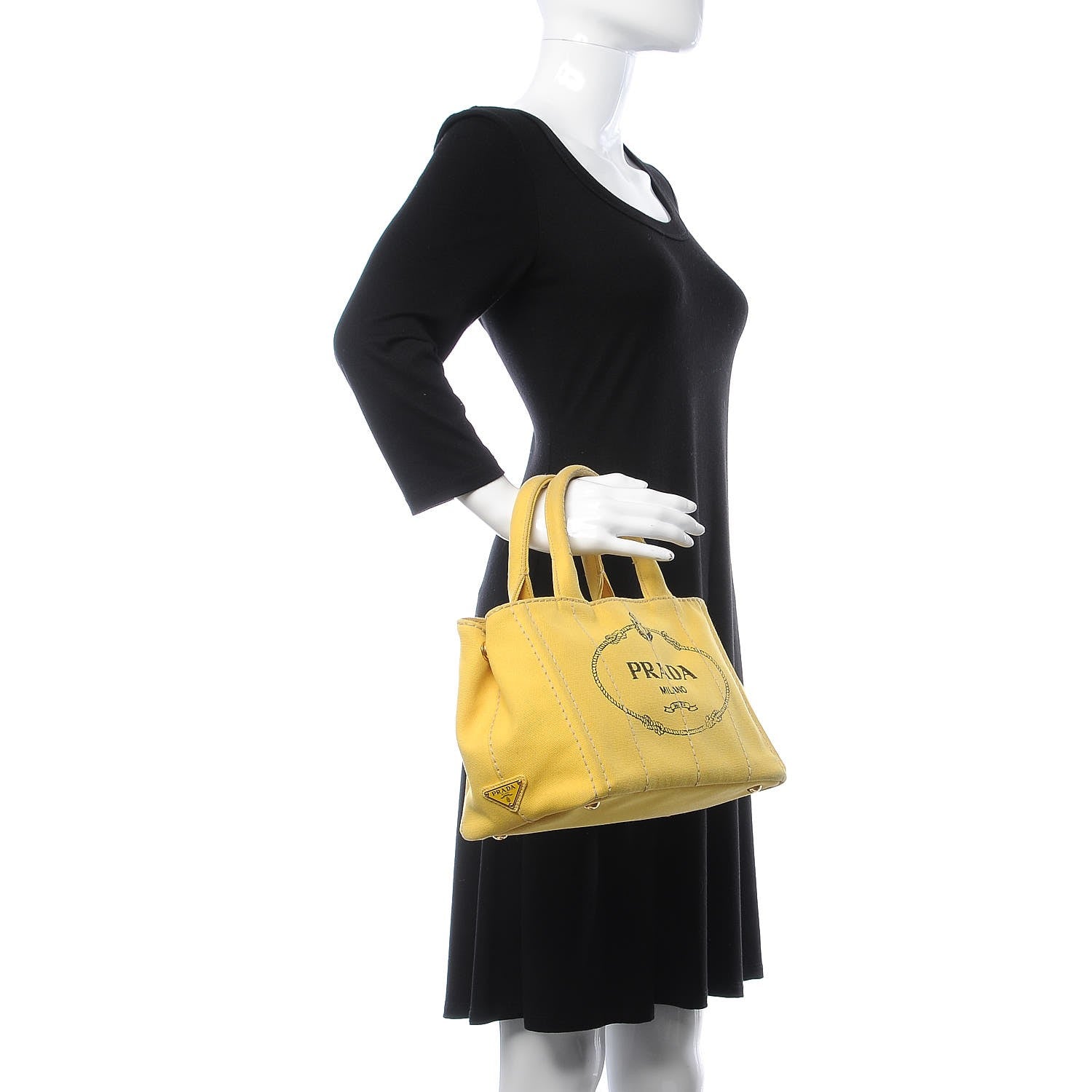 Prada Canvas Canapa Small Logo Tote Yellow 3 of 17