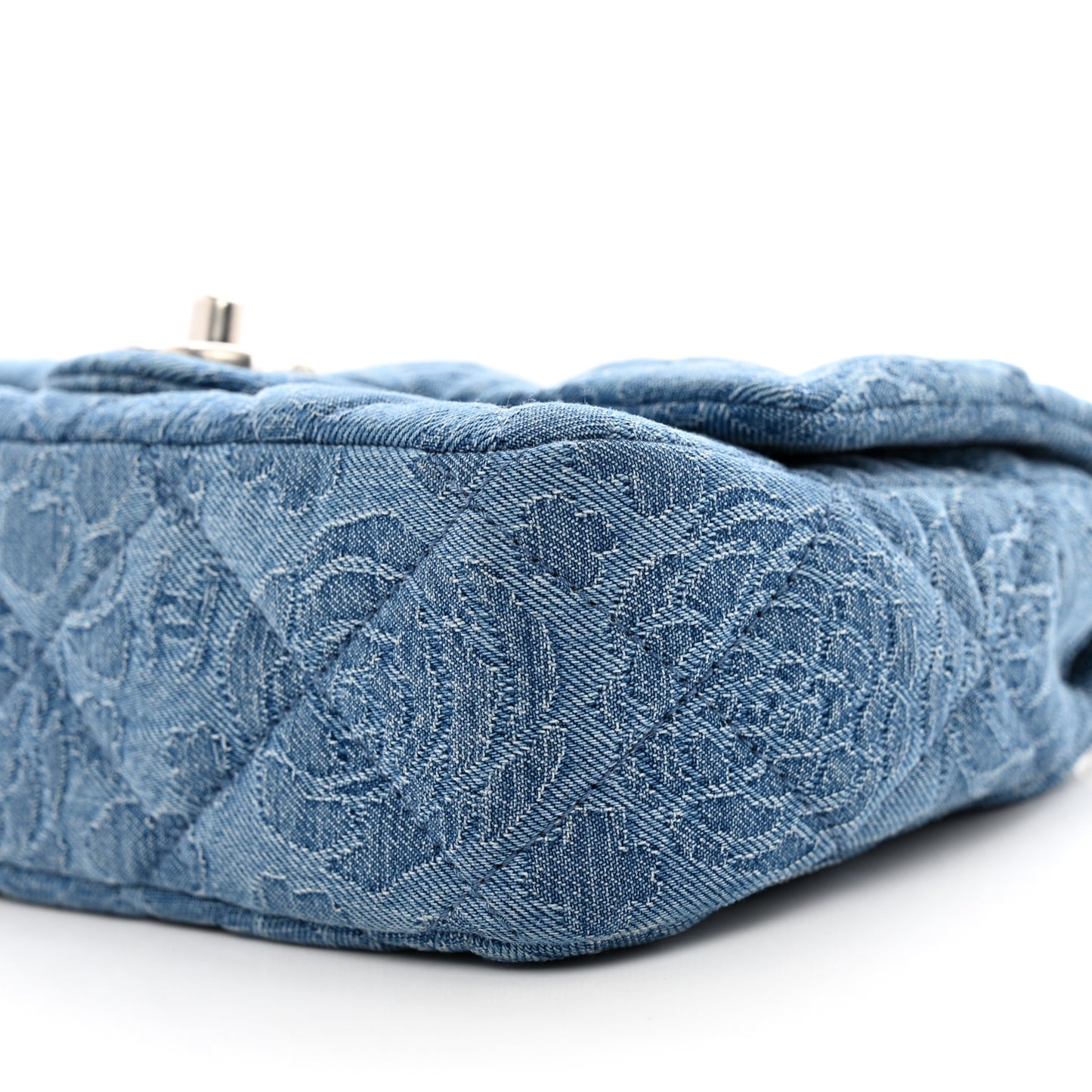 Denim Quilted Camellia Sweetheart Mini Flap Blue