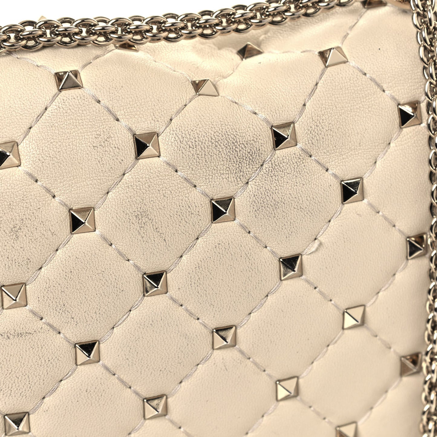 Nappa Medium Rockstud Spike Shoulder Bag Light Ivory