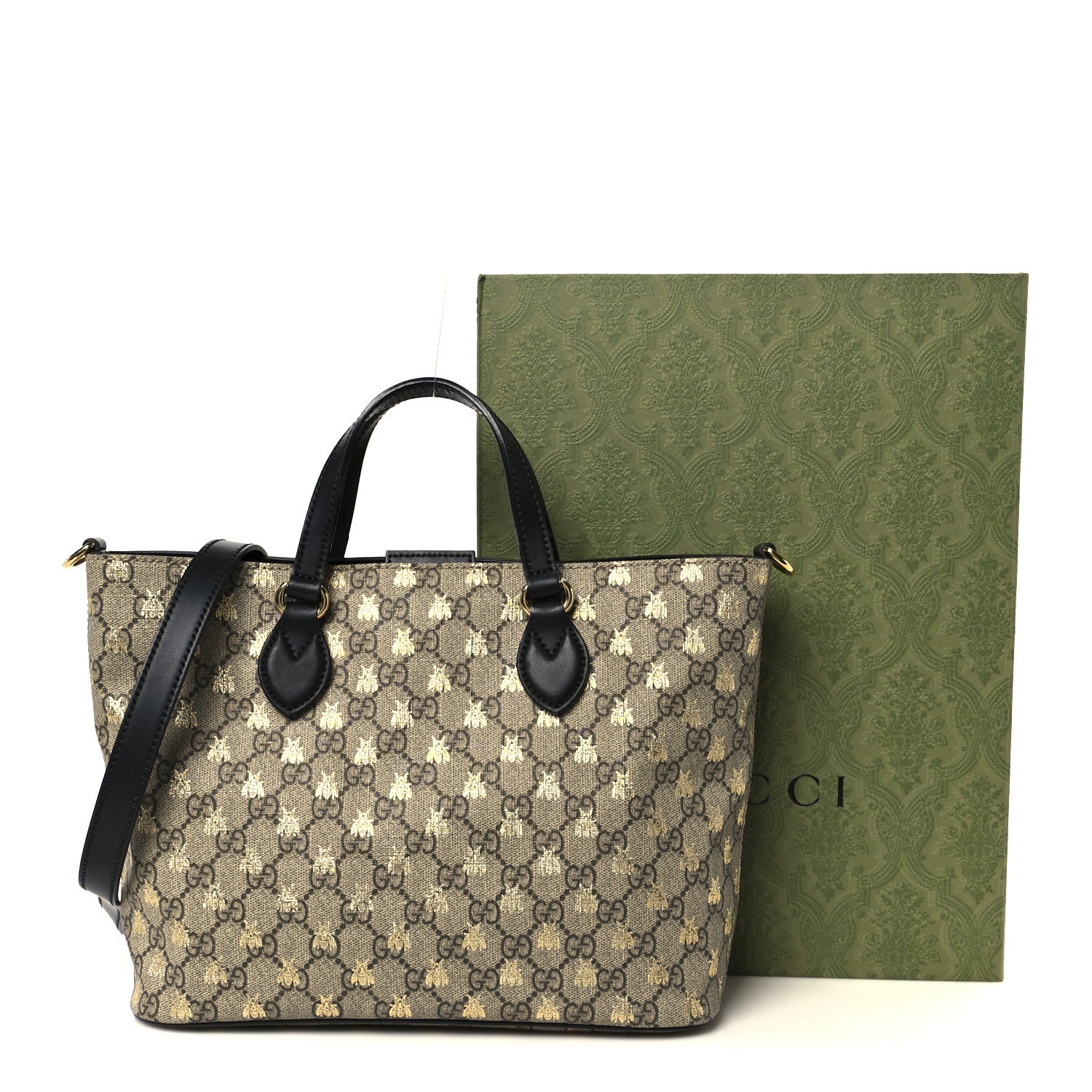 Gucci Soft GG Supreme Monogram Bees Small Crossbody Tote Beige Oro Black 13 of 13
