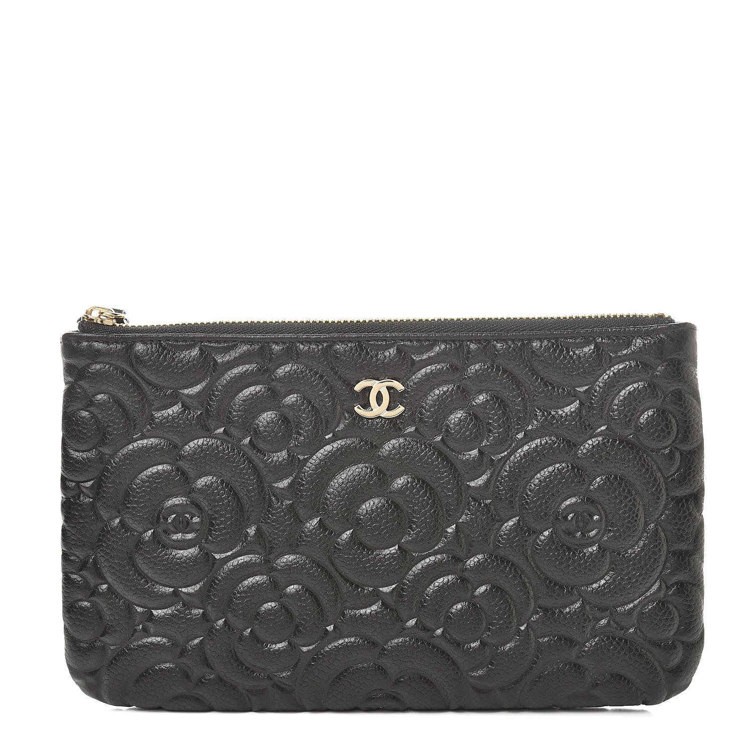 Chanel Caviar Camellia Embossed Small Pouch Black 1 of 8