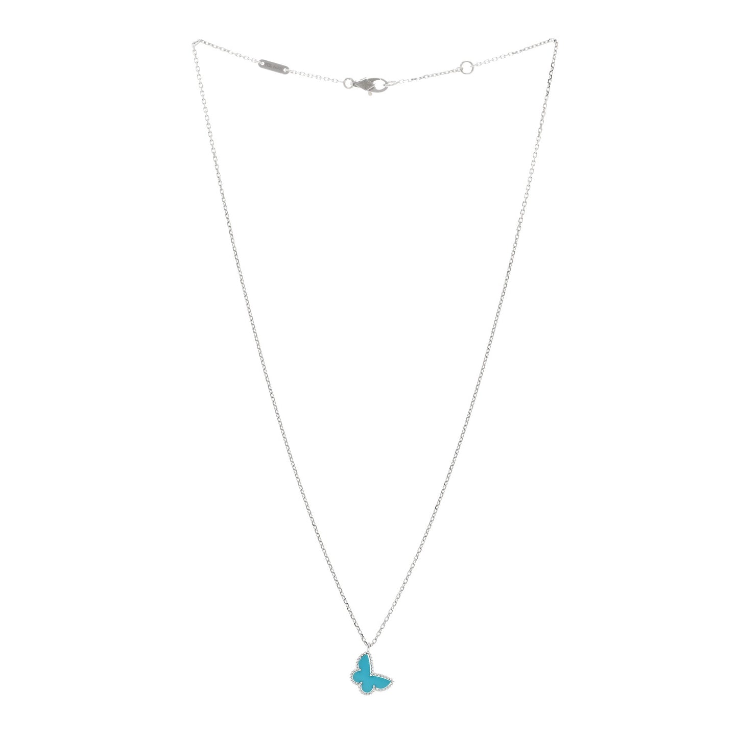 18K White Gold Turquoise Sweet Alhambra Butterfly Pendant Necklace
