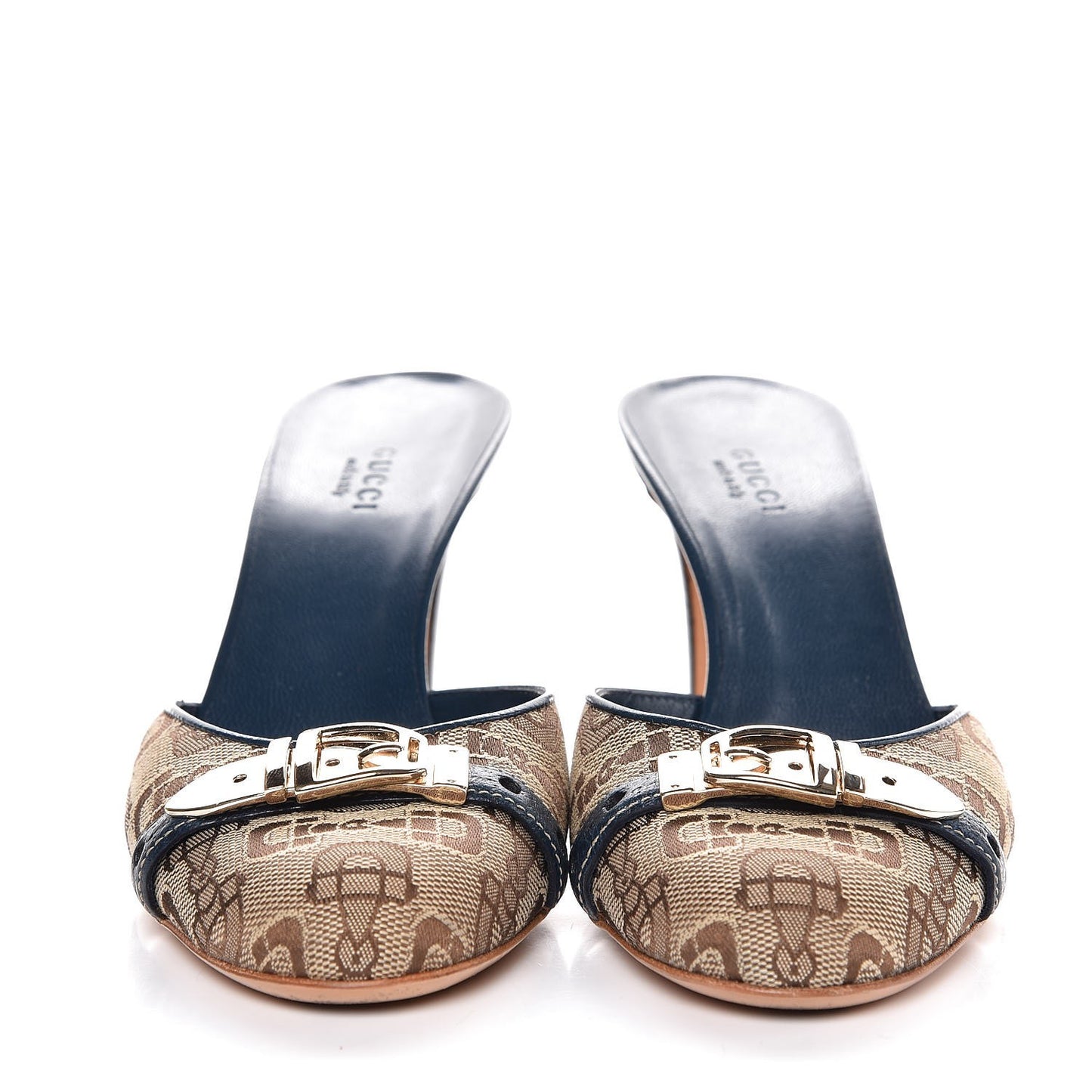 Canvas Horsebit Slides 7.5 Beige Blue