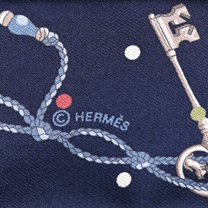 Hermes Silk Metallic Agneau Les Cles A Pois Fringed Twilly Bleu Marine Gris Argent Multicolor 3 of 4