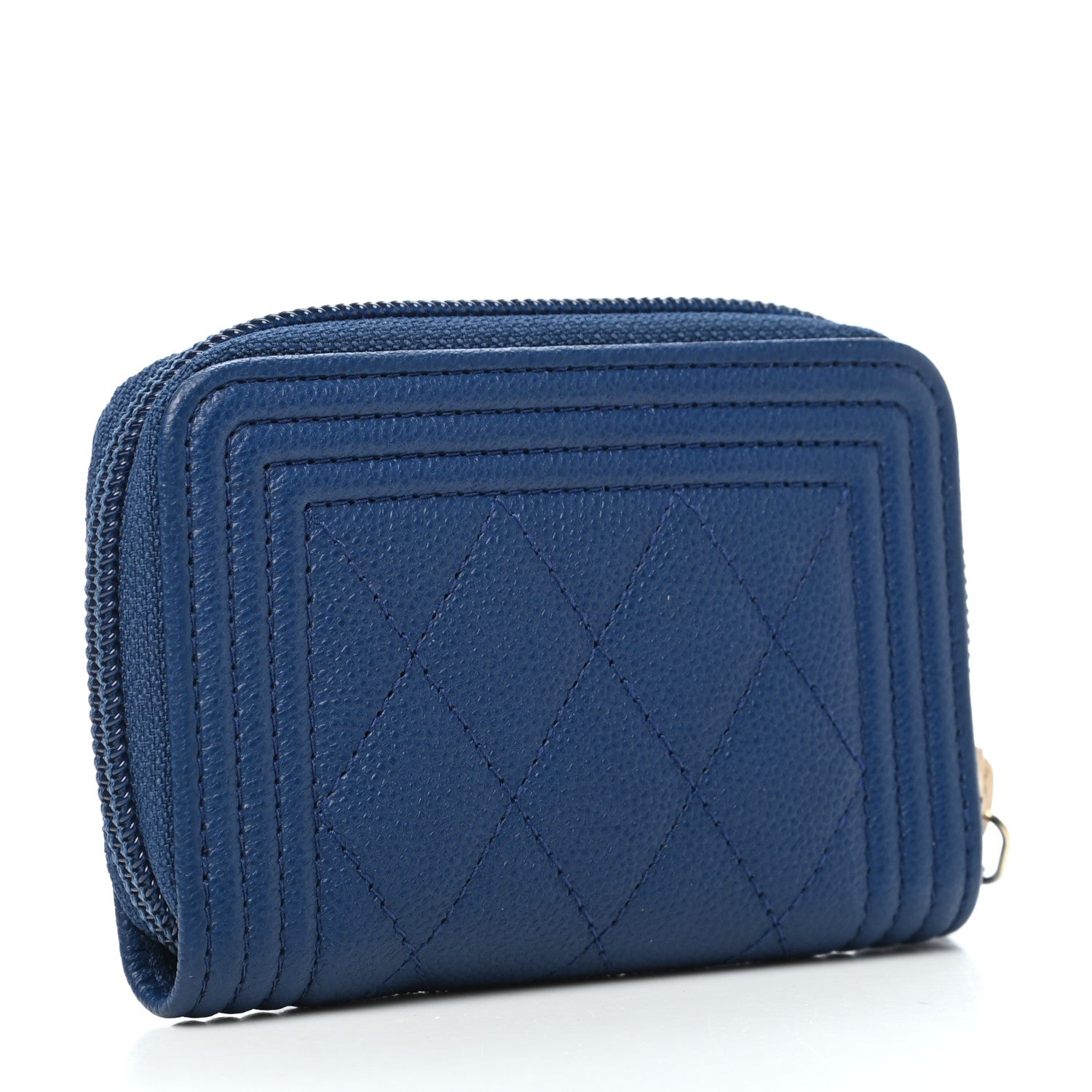 Chanel Caviar Quilted Boy Zip Around Coin Purse Wallet Dark Blue 3 of 7