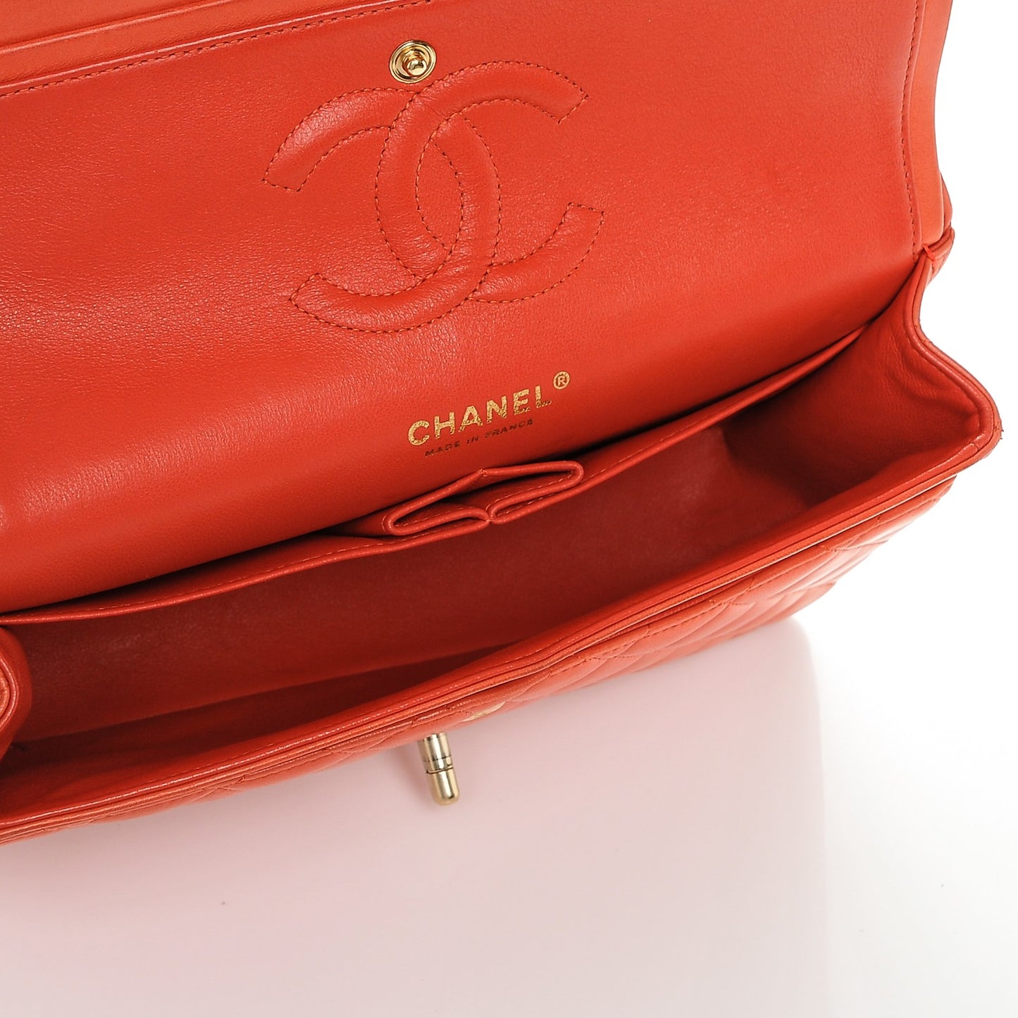 Lambskin Quilted Medium Double Flap Orange