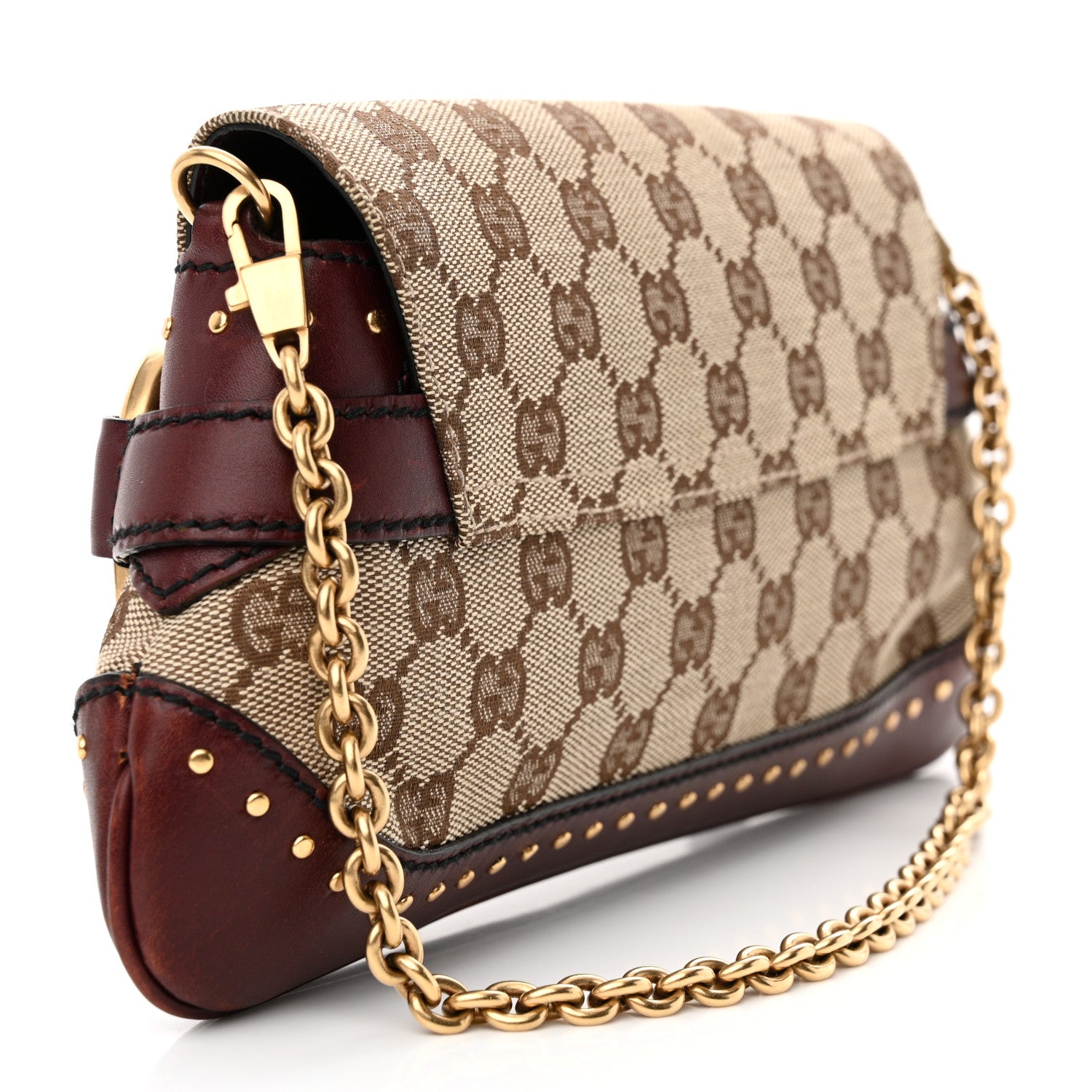 Gucci Monogram Studded Small Horsebit Clutch Bordeaux 3 of 14