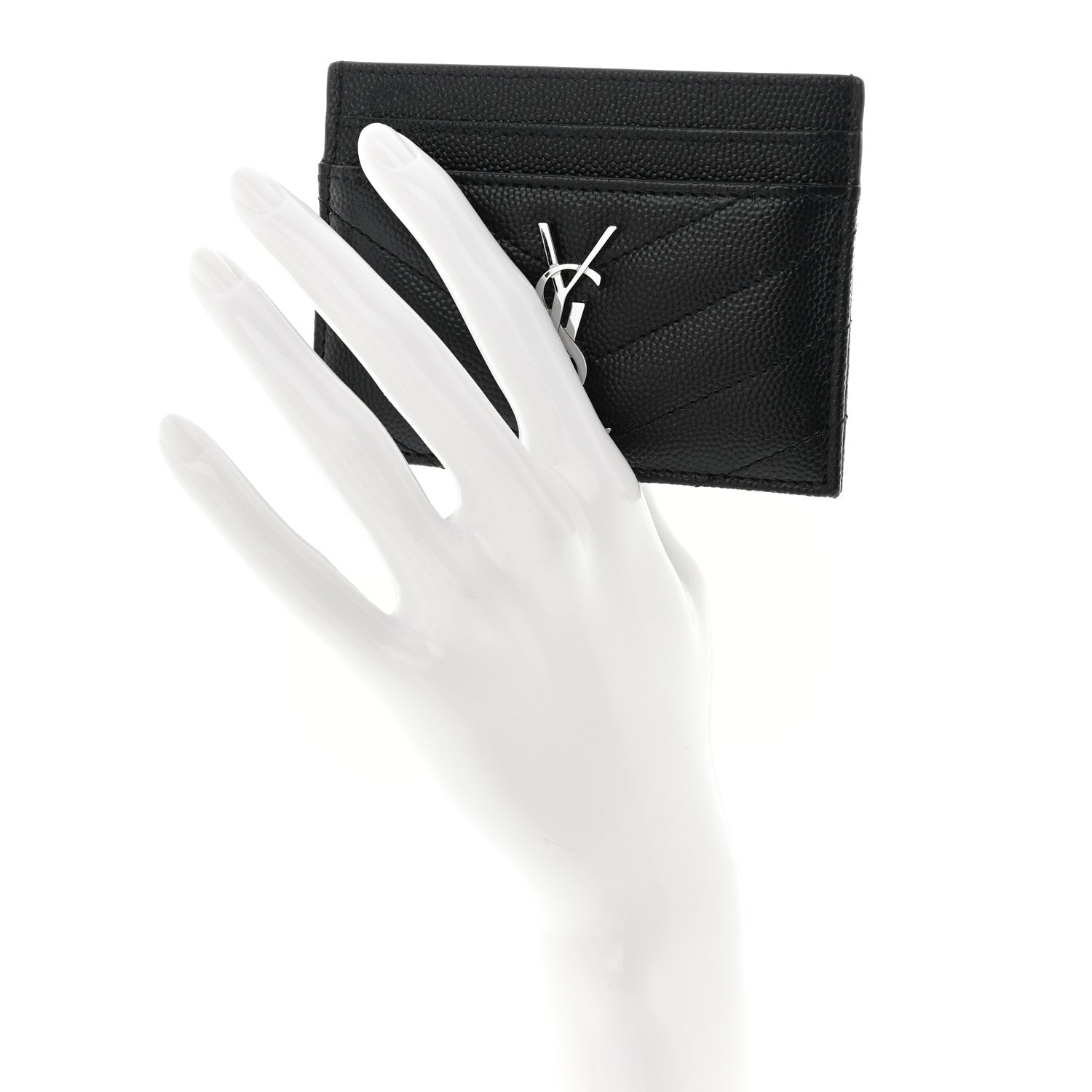 Saint Laurent Grain De Poudre Matelasse Chevron Monogram Credit Card Case Black 2 of 8