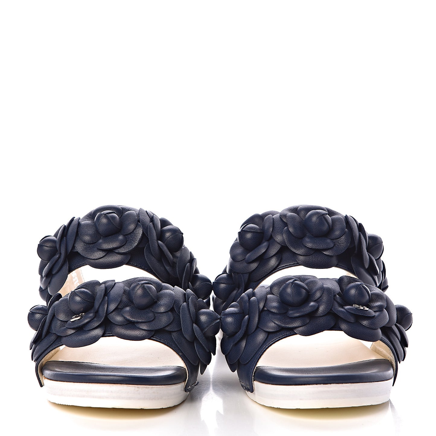 Lambskin Camellia Sandals 37 Navy Blue
