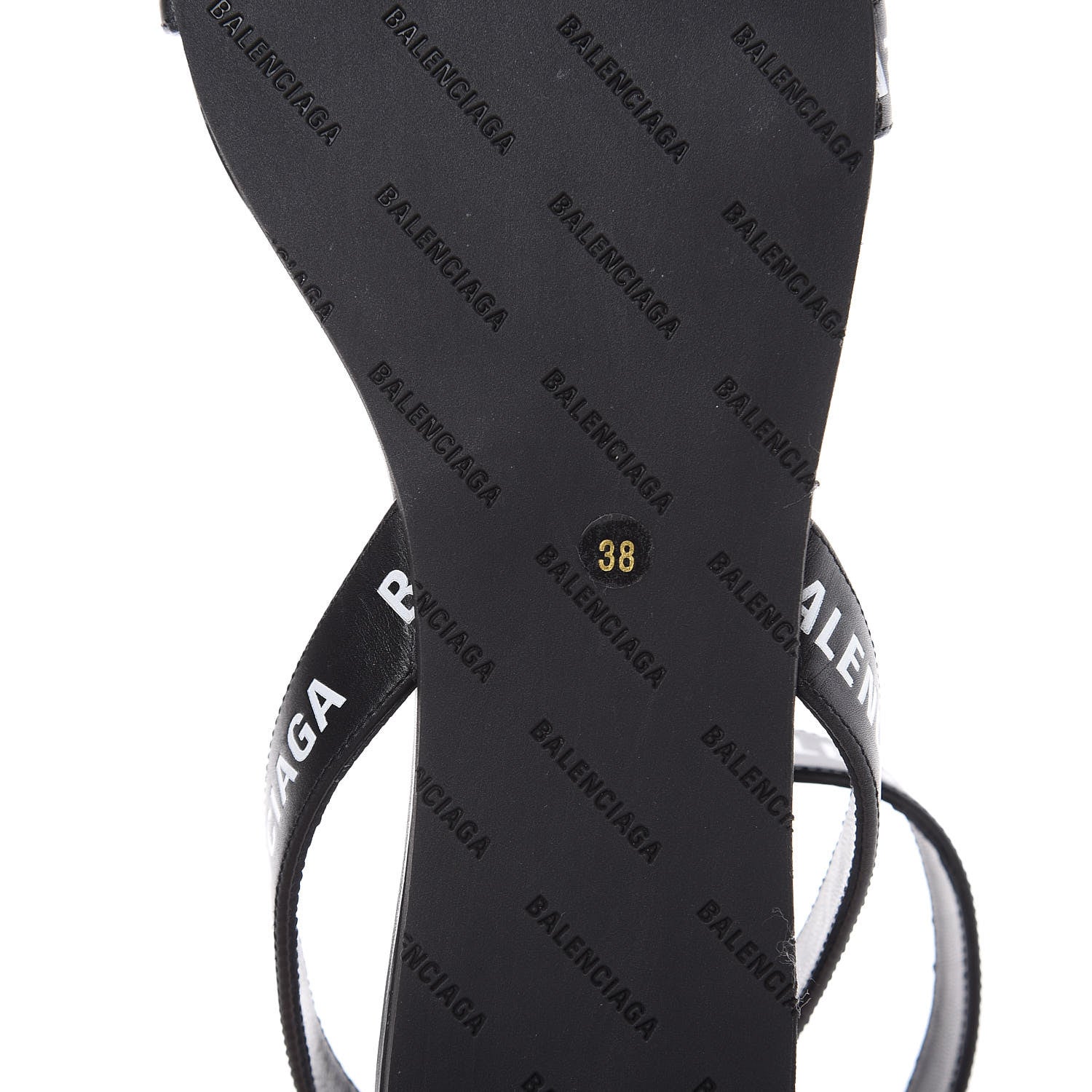 Balenciaga Calfskin Allover Logo Flat Sandals 38 Black White 5 of 8