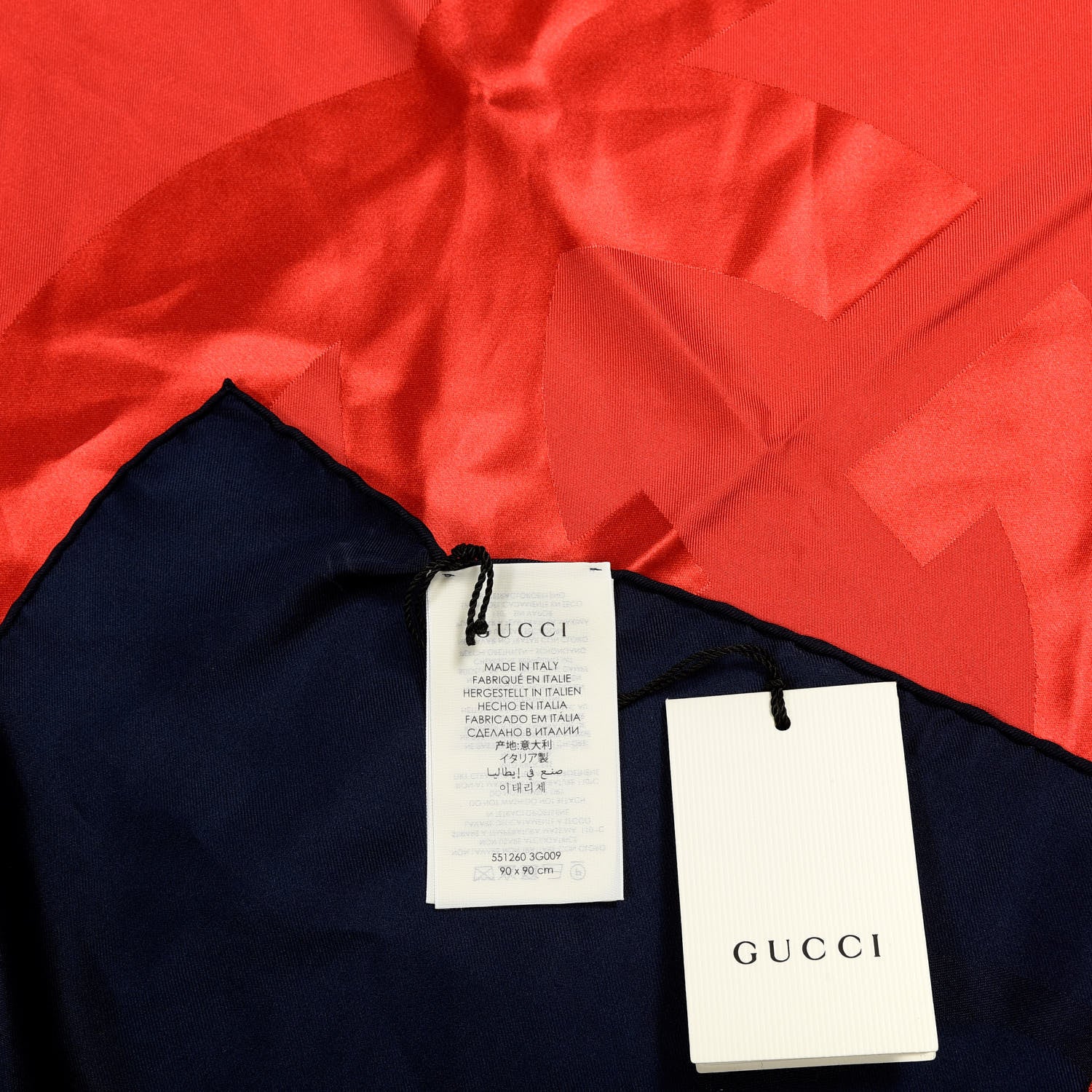Gucci Silk Logo Square Scarf Navy Red 3 of 4