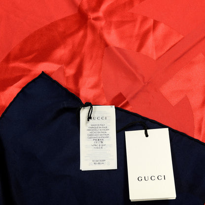Gucci Silk Logo Square Scarf Navy Red 3 of 4