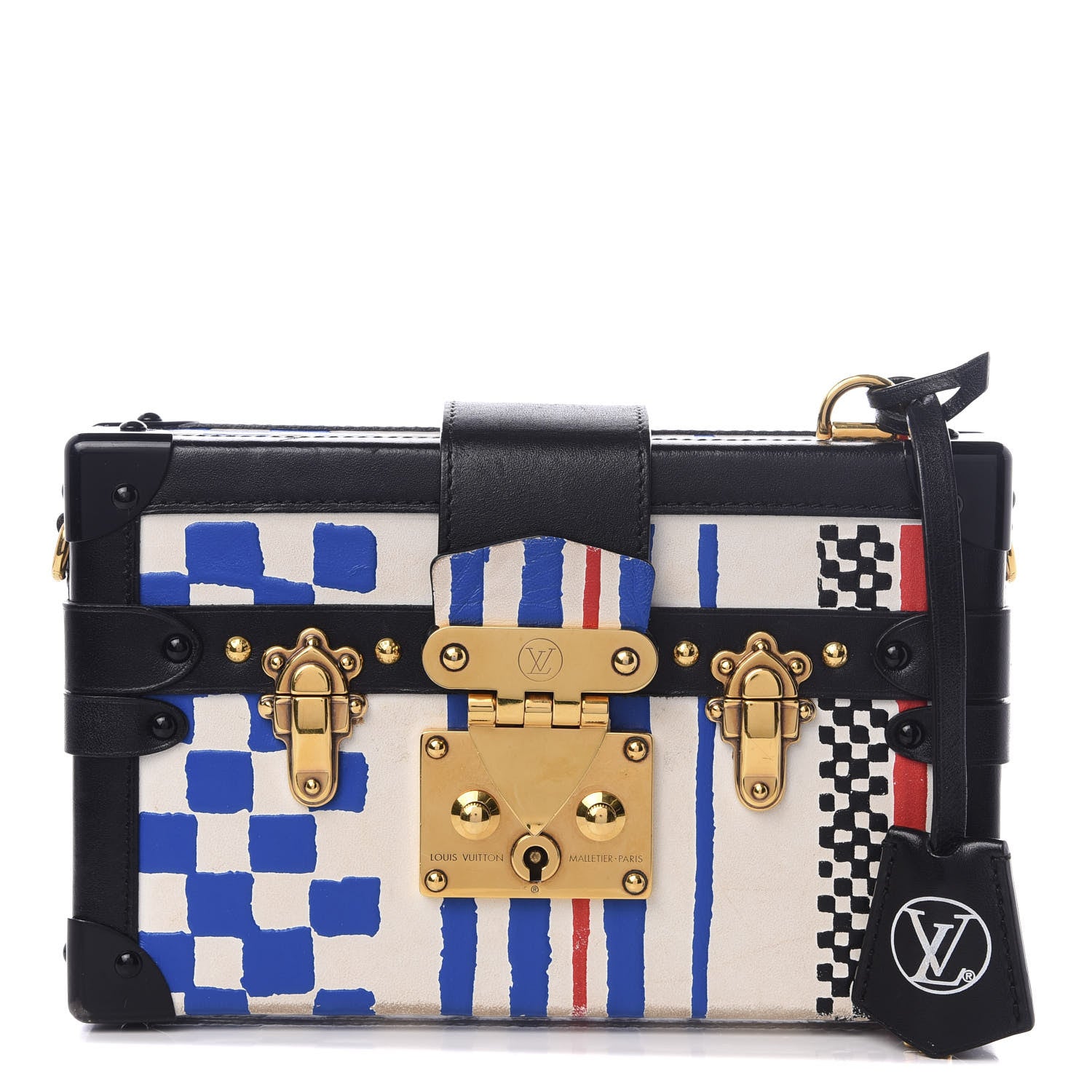 Louis Vuitton Lambskin Grand Prix Petite Malle White Blue 1 of 8