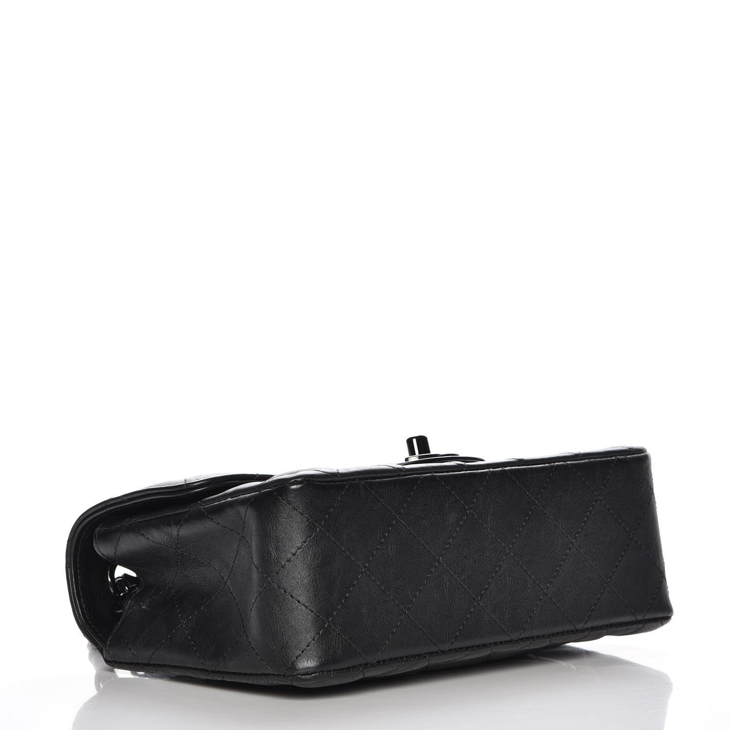 Crumpled Calfskin Quilted Mini Rectangular Flap So Black