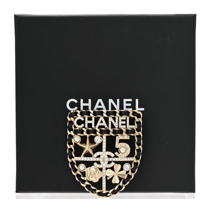 Chanel Lambskin Pearl Strass Sergeant Chanel Shield Brooch Gold 7 of 7