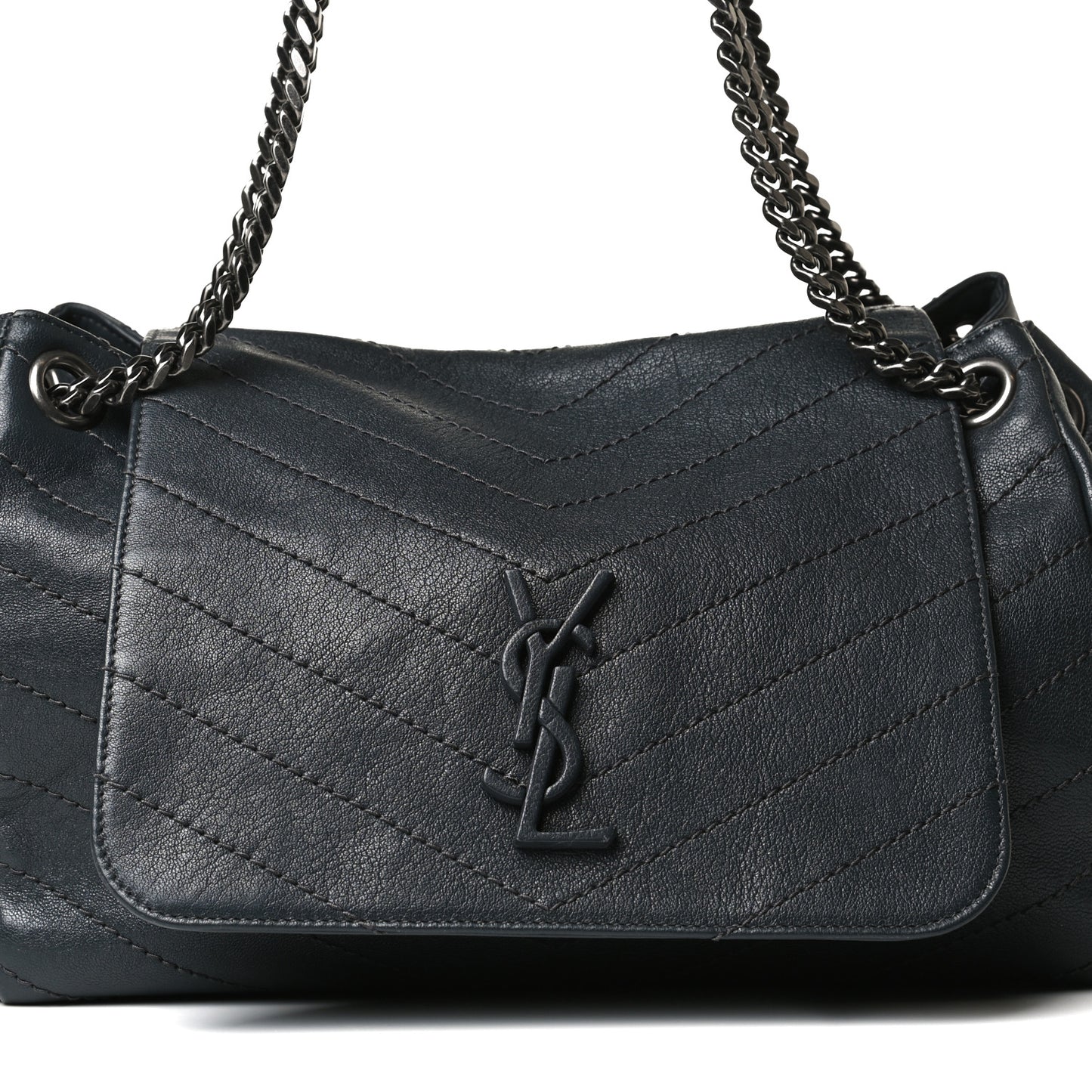 Vintage Lambskin Chevron Monogram Medium Nolita Dark Smog