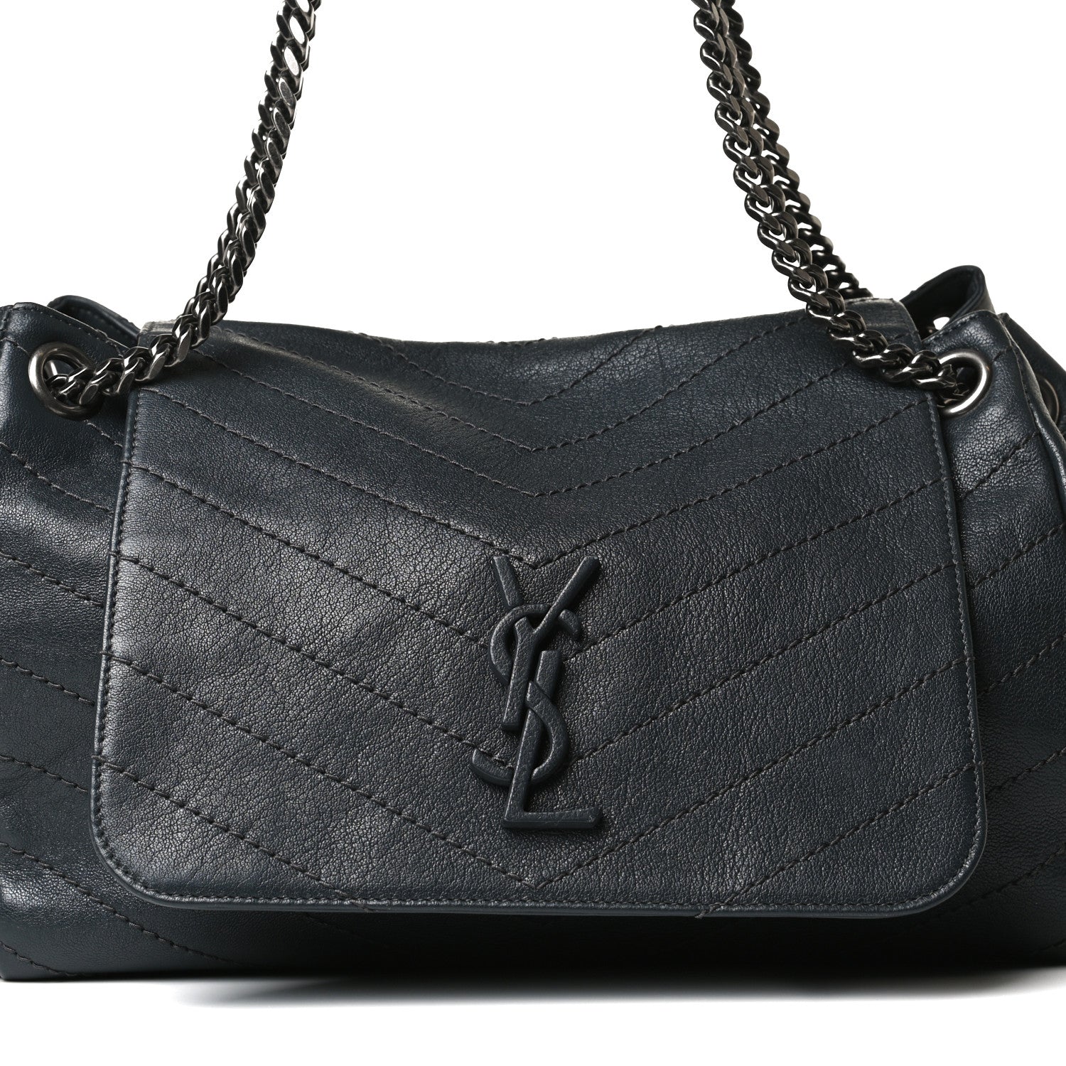 Saint Laurent Vintage Lambskin Chevron Monogram Medium Nolita Dark Smog 7 of 13