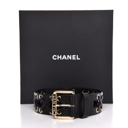 Chanel Calfskin Cross Stitch Grommet Belt 90 36 Black 8 of 8